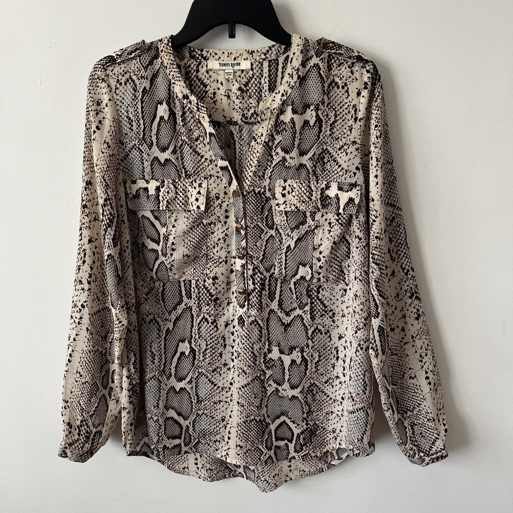 Daniel Rainn Animal Print Blouse Long Sleeve Medium Brown Boho Office Workwear
